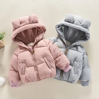 80-120cm aukščio naujų 2018 m. žiemos tirštėti šiltas, mielas animacinių filmų mergaičių striukė su gaubtu merginos žiemos paltai žieminiai drabužiai vaikams