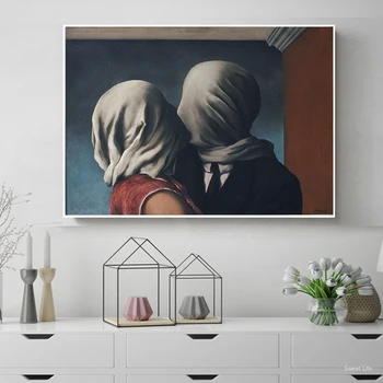Abstraktaus Meno Kūrinius Atgaminti Menininkas Magritte Kiss Plakatus Spausdina Drobė Meno Tapybos Sienos Nuotrauka Šiuolaikinio Namų Dekoro Iliustracijos