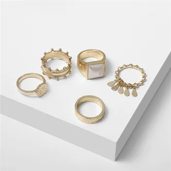 AE-CANFLY Madinga 5 vnt/set Minimalistinio Žiedai Aukso Geometriniai Puošybos Žiedai, Papuošalai Moterims, Šaliai, Aksesuarai