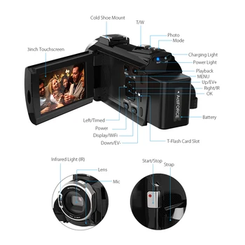 Andoer Kamera Profesional 4K vaizdo Kamera 1080P 48MP WiFi Skaitmeninės Vaizdo Kameros IR Infraraudonųjų spindulių Naktinio Akyse Touchscreen Šalto Batų