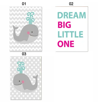 Animacinių filmų Mielas Banginis vaikų Darželio Sienos paveiksl Dream Big Little Viena Citata Drobės Tapybos Rožinės ir Pilkos spalvos Baby Girl Miegamojo Puošimas