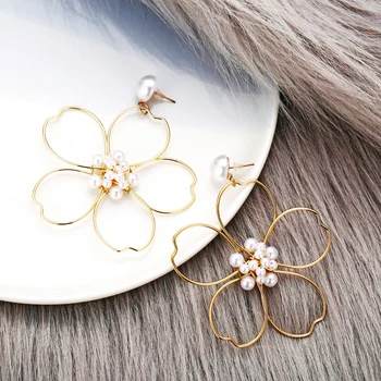 Aretes 2020 m. derliaus bohemijos didelis pearl drop auskarai papuošalai širdies gėlių irregulalr formos prabangos dizaineris papuošalai moterims