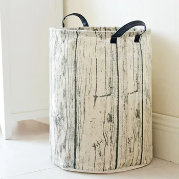 Asmeninį medžio grūdų didelis sulankstomą skalbinių krepšį, neperšlampama lino nešvarių drabužių skalbimo saugojimo krepšys su odos rankena
