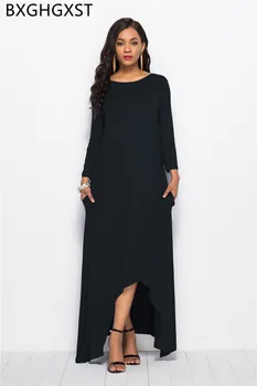 Atsitiktinis suknelė, ilgas, maxi suknelė juoda 3XL plius dydis suknelės moteris vakarėlis mados 2020 ilgomis rankovėmis suknelė moterims drabužių vestidos