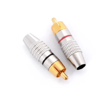 Aukštos Kokybės 2VNT/komplektas Aukso RCA Plug Lydmetalis Audio Video Adapteris Jungties Vyrų Vyrų Konverteris Balck + Raudona