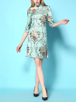 Aukštos Kokybės Suknelė 2019 M. Pavasarį, Vasarą, Mandarinų Apykaklės Elastiniai Pieštuko Lady Suknelė Elegantiškas Gėlių Kelio Ilgio Suknelė