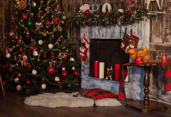 Avezano Kalėdų Eglutė Backdrops Žiemos Židinys Žvakė Kojinės Retro Dekoras Reklama, Fotografija Tapetai Fotografijos Studijoje Photozone