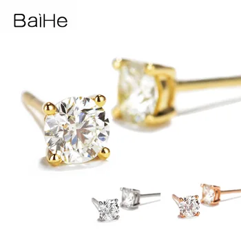 BAIHE Originali Kietojo 14 KARATŲ Geltonasis Auksas 0.20 ct H/SI Gamtos Vieną Diamond Keturių Šakės, Auskarai Moterims Fine Jewelry серьги 2020 тренд