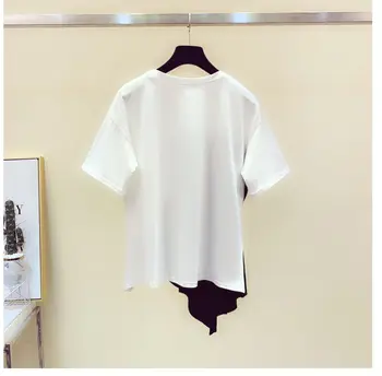 Baltos ir Juodos spalvos Marškinėlius Moteris Nereguliarus Bendro Kontrasto Spalvų Plonas Juosmens trumpomis Rankovėmis T-shirt Moterų Summer Tee Viršūnės