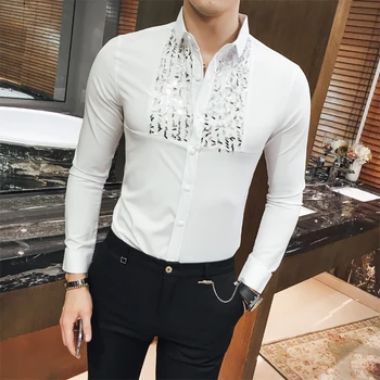 Baroko Stiliaus Marškiniai Vyrai Camicia Barocco Mens Klubas Komplektus Korėjos Drabužių Mens Marškinėliai Black Camisa Socialinės Slim Fit Balta Suknelė Marškiniai