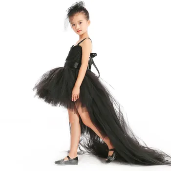 Black Girl Dress withTrain tiulio Mergaičių, Kūdikių Drabužiai Šalies Gėlių Mergaitė Šalies Tutu Sukneles Spalvingas Halloween Party Dress