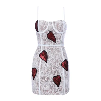 Bqueen 2019 Nėriniai Siuvinėjimo Suknelė Spageti Dirželis Balta Nėrinių Širdies Spausdinti Slim Suknelė Vasaros Šalis Vestidos