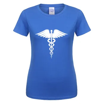 Caduceus Medicinos Gydytojas Marškinėliai Moterims trumpomis Rankovėmis O-Kaklo Medvilnės Paramedic T-shirt Merginos Moters Slaugytoja Drabužių Viršūnes OT-814