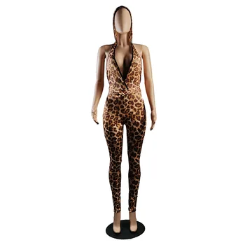 Cheetah Leopard Rompers Moterų Jumpsuit Retro Giliai V Kaklo, Rankovių Fitneso Bodysuit Elegantiškas Atvira Nugara Naktinis Klubas Šalies Komplektai