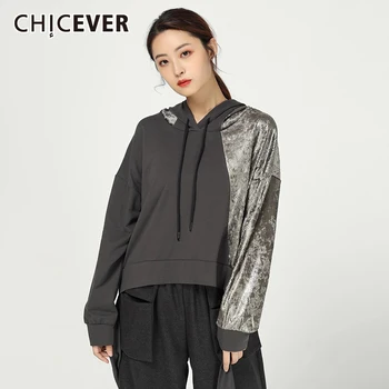 CHICEVER Streetwear Palaidinukė Moterų Gobtuvu Apykakle ilgomis Rankovėmis Prarasti Kratinys Nukentėjo Spalva Dizaineris Puloveriai Moterų 2020 Banga