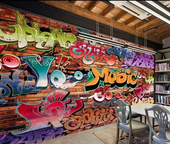 Custom 3d tapetai Plytų siena graffiti kultūros fone tapybos gyvenimo 3d tapetai, 3d stereoskopinis tapetai