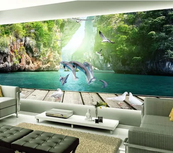 Custom foto tapetai Delfinų plaukimo lenta Guilin Dekoracijos, TV foną tapetai, freskos Ne austi tapetai