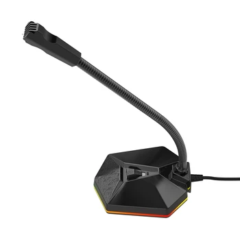 Darbalaukio Capacitive Mikrofonas, USB Triukšmą Kompiuterio Mikrofonas su RGB Šviesos Efektas Žaidimų Live Transliacijos