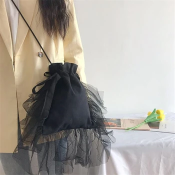 Derliaus juoda Nėrinių maišelį moterų Raišteliu pečių maišą drobės krepšys 2019 m. vasarą Bolsa Feminina Moterų Crossbody Krepšys
