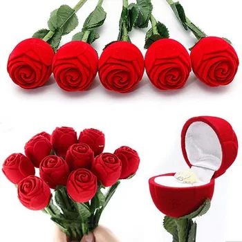 DHL Nemokamas Pristatymas Fashional Romantiška Raudona Rožė, Sužadėtuvių, Vestuvių Žiedas Dėžės, Auskarai, Papuošalai, Dovanų Dėžutėje