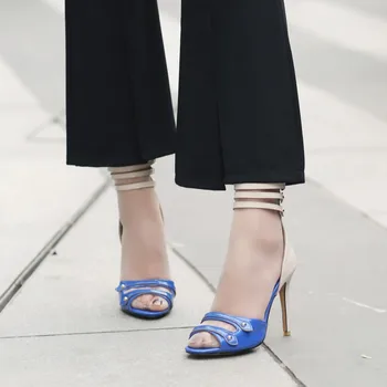 Didelio Dydžio aukštakulniai sandalai moterims bateliai moteris vasarą ponios Colourmatched skalaujama sandalai su plonais kulnais