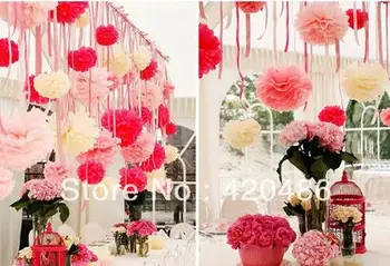 Didmeninė -10VNT spalvingų audinių popieriaus gėlių kamuolius atostogų apdailos popieriniu rankšluosčiu lazdos 30 cm vestuves apdaila