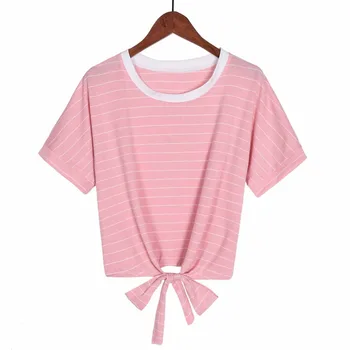 Dryžuota rožinė mergina T-shirt girls trumpas kailis cute mados puloveris laukinių dirželiai hip-hop street drabužių, drabužių lady mielas marškinėliai