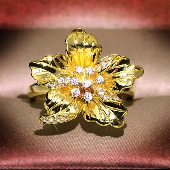 Elegantiškas Aukso Gėlės Žiedas Crystal Shine Cirkonis Nutiesti Prabanga Moterų Vestuviniai Žiedai, Pirštas, Papuošalai, Sužadėtuvių Band Žiedai Moterims