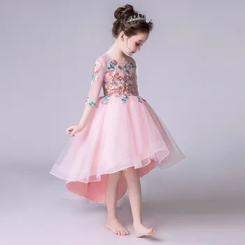 Elegantiškas Pavasario, Vasaros, Rožinė Princesė Gėlių Mergaitės Suknelė Vaikams Pusė Rankovės Siuvinėjimas Inscenizacija Kamuolys Suknelės, Pirmosios Komunijos Suknelė