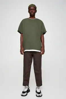 Erkek Siyah Çift Katlı Kenarlı Pagrindinis T-Shirt