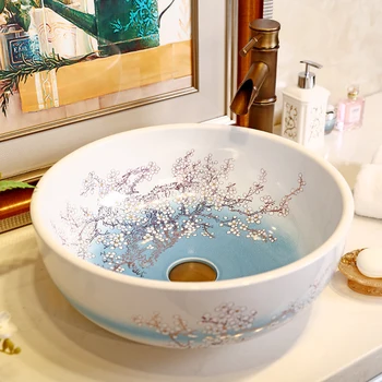 Europos stiliaus kinijos praustuvas laivo kriauklės Jingdezhen Meno Skaitiklis Viršuje, keramikos, baseino kriaukle bronzos vonios kriauklės