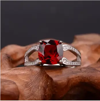 Granatas žiedas Nemokamas pristatymas Gamtinių nekilnojamojo raudonas granatas 925 sterlingas sidabro Fine jewelry Perlas, 8mm