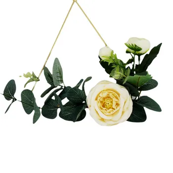 Gėlių Aukso Metalo Geometrinis Hoopas Vainikas Dirbtinių Gėlių Girlianda Kabo Pakabukas su Dirbtinės Rožės vidaus Apdaila