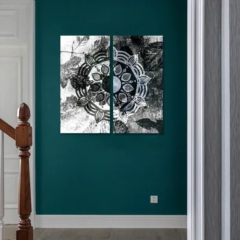Gėlių Nuotraukos Mandala 2 Skydelis Modernus Tapybos Drobės Juoda ir Balta Bloko Sienos Meno Plakatus Spausdina Namų Dekoro
