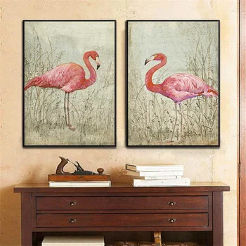 HAOCHU Pink Flamingo Drobė, Tapyba Už Kambarį Namų Dekoro Tapybos Vizija Spausdinti Plakato Paprasta Šiaurės šalių Sienos Nuotrauka