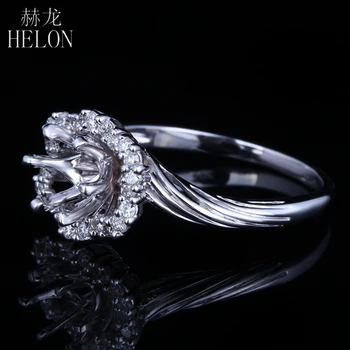 HELON 6-6.5 mm, Apvali Kieta 14 KARATŲ Balto Aukso AU585 Dalyvavimas Vestuvių Gamtinių Deimantų Pusiau Kalno Žiedas Art Deco Madinga Fine Jewelry