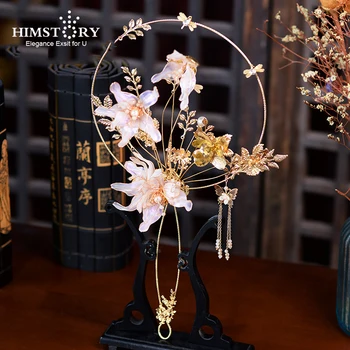 HIMSTORY Kinų Stiliaus Nuotakos Ventiliatorius Turas Gėlių Vestuvių Puokštė Derliaus Drugelis Tuščiaviduriai Nuotaka Vertus Gerbėjai Lydinio Puokštės