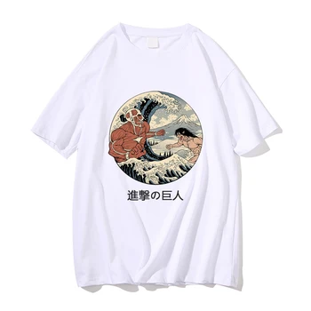 Išpuolis Titan Grafinis Medvilnė Tee Anime Marškinėlius Juoda Moteris Harajuku Tshirts Trumpas Rankovės Vasaros Viršūnes Plius Dydis Atsitiktinis Apranga