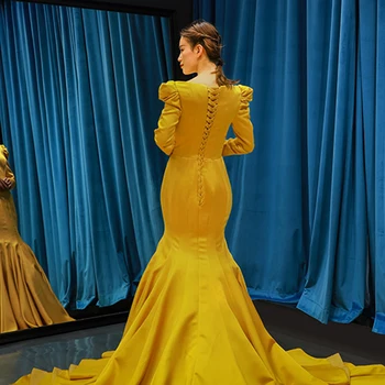 J66811 jancember musulmonų atabic ilgą vakarinę suknelę 2019 undinė su traukiniu elegantiškas geltonas vakarą oficialią suknelės вечернее платье
