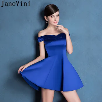 JaneVini Royal Blue Off Peties Homecoming Dress Satino Linija, Trumpas Mini Ponios Bridesmaid Dresses Už Vestuves Prom Chalatai