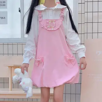 Japonijos Kawaii Lolita minkštas mergina saldus Triušio ausies mielas Berankovis viršų dirželis suknelė moterims rudens pradžioje 2020 naujas