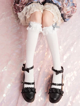 Japonijos Šukuotos Medvilnės Nėriniai Grotelės Lankas Kojinės JK Korėja Kolegijos Vėjo Barelį Moterų kawaii Lolita kojinės korėjos moterų kojinės