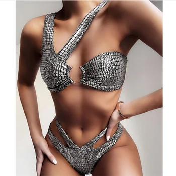 JCSWIM Auksas Blizga maudymosi Kostiumėliai Moterims, Push Up Gyvatė Spausdinti Bikini Mujer 2020 Metų Vasaros Paplūdimio Seksualus Brazilijos Moterų maudymosi kostiumėlį Dviejų dalių