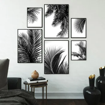 Juoda Balta Augalų Paveikslai Tapyba Atogrąžų Palmių Lapų Sienos Menas Spausdinti Nuotraukų Šiaurės Stiliaus Plakatą Šiuolaikinio Gyvenimo Kambario Apdaila