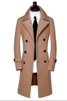 Juoda pilka chaki atsitiktinis ilgomis rankovėmis vilnos kailis vyrų 2020 striukės ir paltai mens vilnos paltai suknelę žiemos trumpas tranšėjos striukė