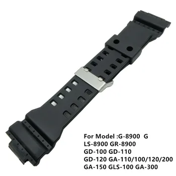 Juodas 16mm Pakeitimo Silikono Dirželis Juosta, Nerūdijančio Plieno, Užsegimas GA-100/GA-300/GA-110/GA-120/G-8900 Vairavimo Sporto Watchband