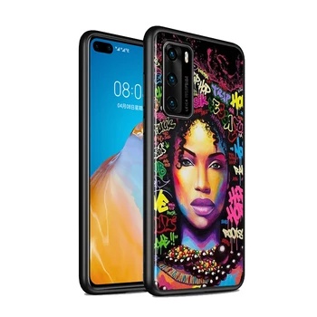 Juodo Dangtelio Afro Mergaičių Meno Huawei P40 30 P20 P10 P8 P9 Pro Lite 4G 5G 2017 2019 Plius Mini Telefono dėklas