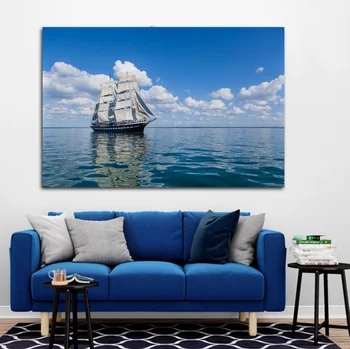 Jūra plaukti laivu debesys KB954 kambarį namo sienos šiuolaikinės laivybos meno dekoro medžio rėmo audinio plakatus spausdina