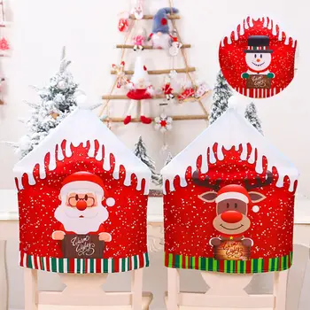Kalėdų Senelis Kalėdų Kėdės Dangtelis Animacinių Filmų Sniego Briedžių Vakarienės Stalo Red Hat Kėdės Nugaros Papuošalai
