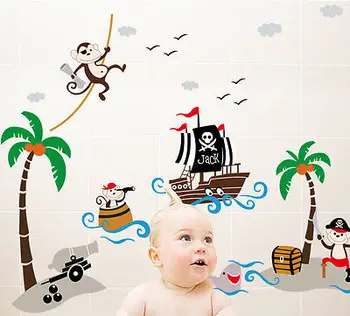Karšto Kūrybos Beždžionė Piratų Laivas Animacinių Filmų Siena Lipdukas Freskos Vinilo Meno Decal Baby Vaikų Darželio Decal